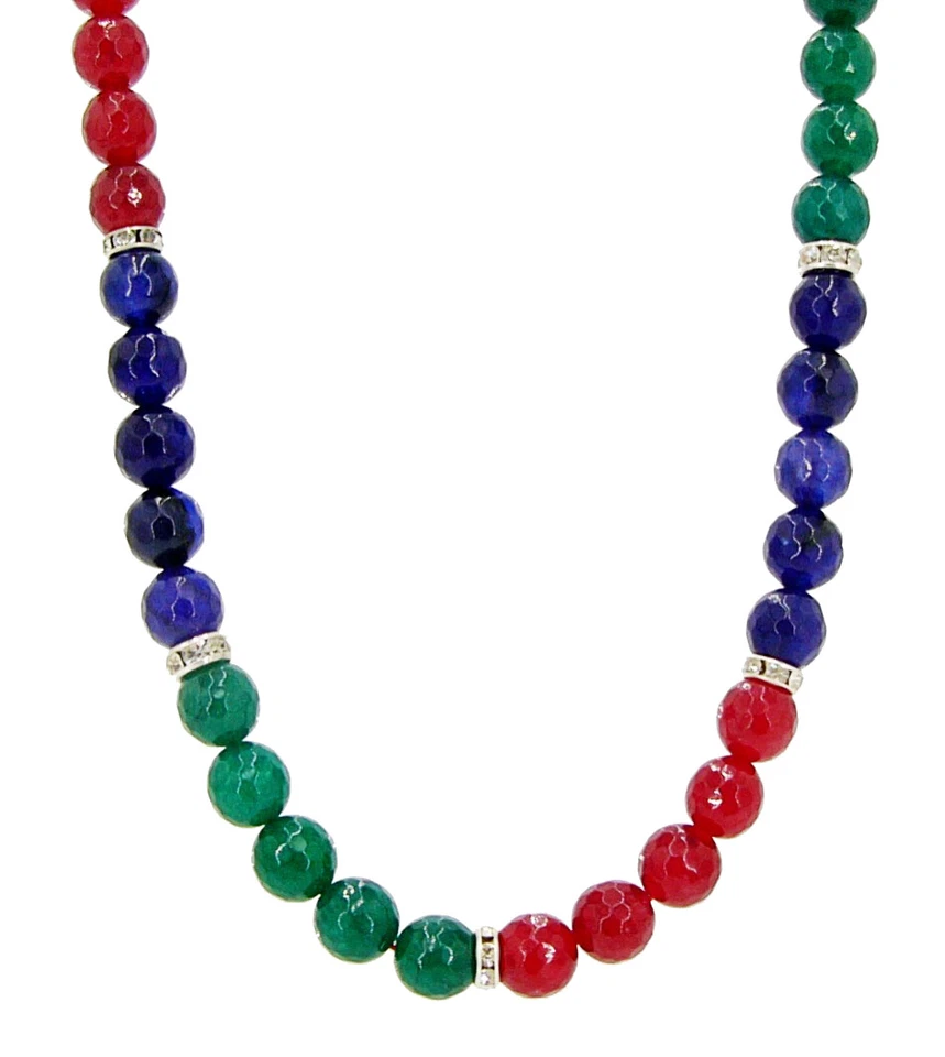 Rubin Smaragd Saphir Halskette rund Edle Kette & Straßringen NV034 Bailysbeads - Bild 1 von 1