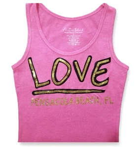 Camiseta sin mangas acanalada rosa "LOVE Pensacola Beach" lentejuelas doradas talla L Alvin's Island - Imagen 1 de 6