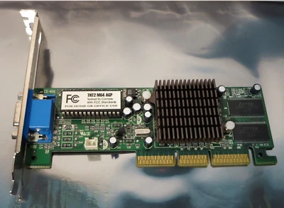 NVIDIA TNT2 M64 AGP 32MB Video Graphics Card CE-406, 4VNTDH02 Passive Cooler - Image 1 of 3