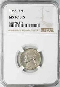 1958 D JEFFERSON NICKEL 5C NGC CERTIFIED MS 67 5FS MINT UNC - FULL STEPS (012) - Picture 1 of 4