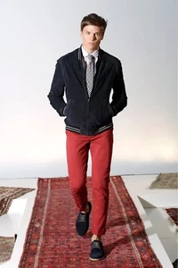 $ 300 NEU MIT ETIKETT BESPOKEN HERREN MOLESKIN SKINNY ANZUGHOSE/HOSE ~ BURGUNDERROT/ROTBRAUN ~ 28 X 35 - Bild 1 von 9