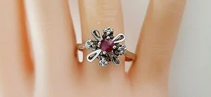 GOLD RING ° 585 / 1000 ° 14 K ° RUBIN / DIAMANTEN ° Weissgold ° - Bild 1 von 9