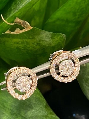 Pave 0.75 TCW Round Brilliant Cut Diamonds Stud Earrings In 585 Stamped 14K Gold - Image 1 of 4