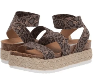 STEVE MADDEN sandalo donna kimmie zeppa blu serpente taglia 8 plateau sughero NUOVO - Foto 1 di 9