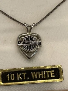 Harley Davidson Bar & Shield Necklace 10k White Gold  And  Silver 20” Chain - Picture 1 of 6