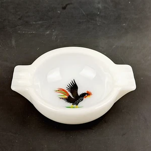 Vintage Hand-Painted White Milk Glass Rooster Chicken Ashtray - Picture 1 of 5