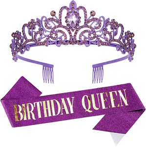 Happy Birthday Queen Violets Tiara Crowns for Women, Birthday Girl Sash, Party F - Picture 1 of 12