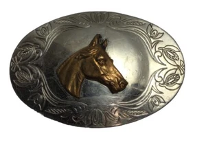 Vintage Sand & Sage Nickel Silver Buckle Belt, Horse Buckle 3 5/8” Denver CO - Picture 1 of 5
