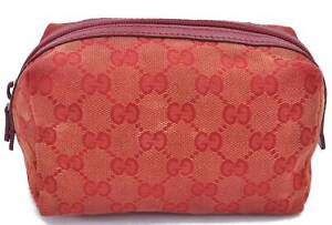 Authentic GUCCI Pouch GG Canvas Leather 0391117 Red 0804A