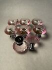Pink Diamond Shape Crystal Glass Knobs Pull Drawer Cabinet No Screws (8)