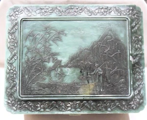 Jade Green Asian Oriental Plastic Celluloid Vanity Jewelry Sewing Box - Picture 1 of 13