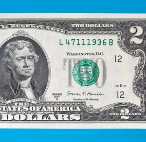 TRAILING YEAR 1936 (L 4711 1936 B) $2 Two Dollar Bill Serial Number 2017A *UNC* - Picture 1 of 4