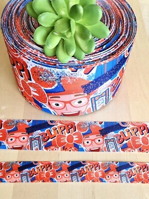 7/8, 1.5 & 3" (1 YD) Blippi Grosgrain Ribbon Kids Character Hair Bow Ribbon - Image 1 of 2