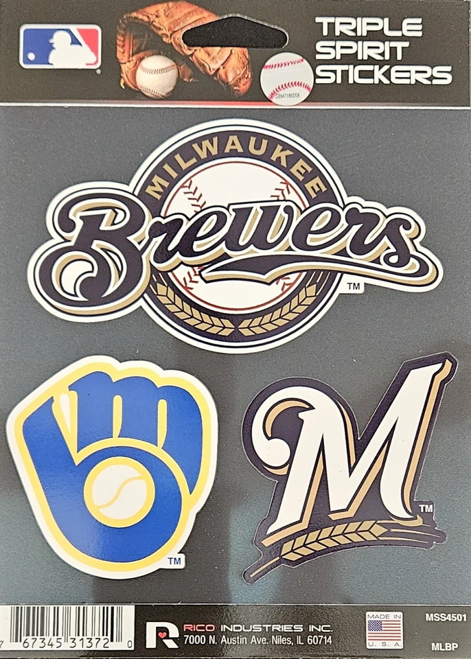 Paquete de 3 calcomanías troqueladas Milwaukee Brewers ventana de automóvil, computadora portátil, vaso MLB, Rico Foto 1 de 1