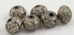 Six 97% Silver Traditional Antique Thai/Khmer 22mm X 16mm Silver Beads - Unused - Picture 1 of 2