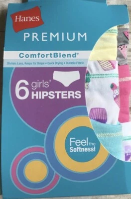 Hanes Girls Premium ComfortBlend Hipster Underwear 6 Pair, Size 10 B10 - Image 1 of 2