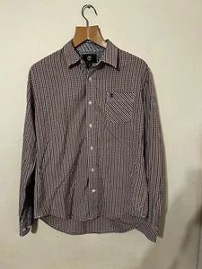 Timberland Logo Stitch Check Shirt  Mens Size L Navy Brown  - Picture 1 of 5