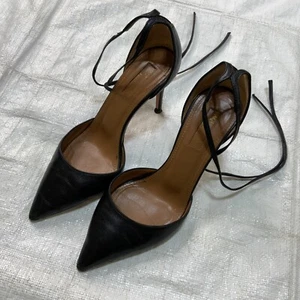 AQUAZZURA Firenze Heels schwarz Leder spitz zulaufend Riemchenhöhe 3" Größe 34 - Bild 1 von 11