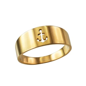 10K Yellow Gold Anchor Ring Band - Picture 1 of 3