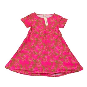 Yelete Women's Pink Graffiti Print Short Sleeve A-Line Mini Dress Fit & Flare - Picture 1 of 3