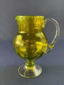 vintage Mid-Century Modern clear & green glass footed pitcher c.1960s - Picture 1 of 12
