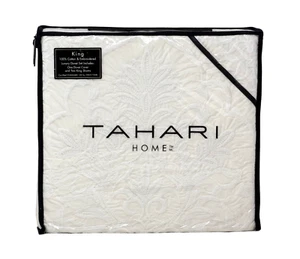 TAHARI KING Luxury Embroidered Soft Cotton White Duvet Cover & 2 Shams Set NEW - Picture 1 of 3