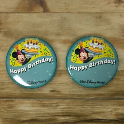 Walt Disney World Parques Disney 2 Botones Feliz Cumpleaños Mickey Mouse 3" Pines NUEVO Foto 1 de 3
