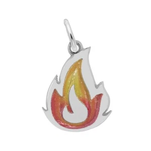 Sterling Silver Painted Flame Charm w/ Lobster Claw Clasp Free U.S. Shipping - Picture 1 of 2