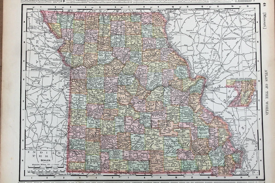 Hermoso mapa antiguo Atlas de Missouri 1901 Rand McNally - bonito detalle Foto 1 de 1
