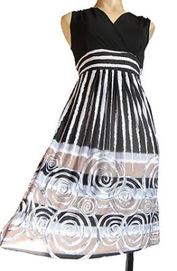 Nero/Bianco Righe Vestito Taglia UK 12 senza Maniche Elasticizzato Nero IN - Foto 1 di 4