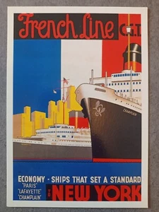 (CP028) Carte affiche illustrateur French Line - New York - Imagen 1 de 1
