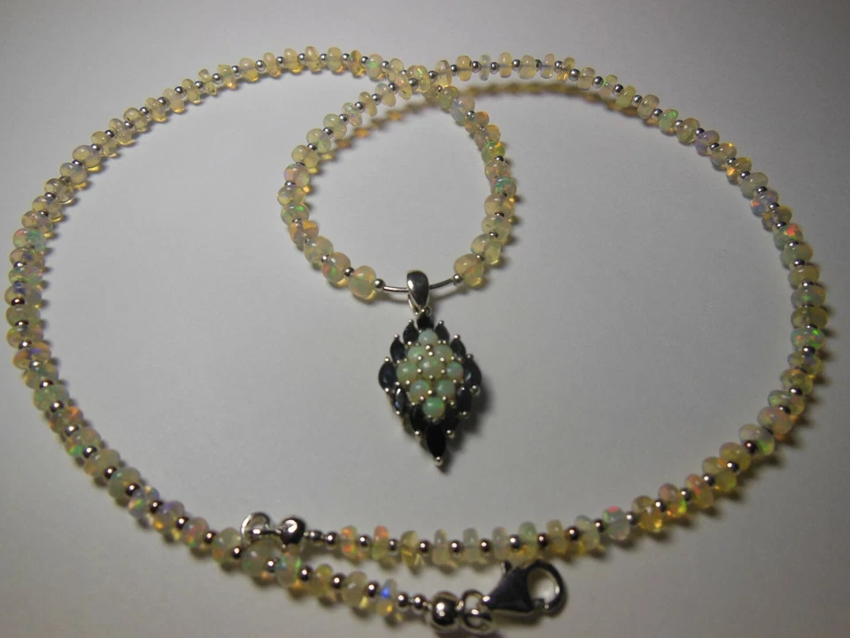 Opal Necklace Handmade Silver White Gold Plated 18+ INCH 50 ct - Image 1 of 4