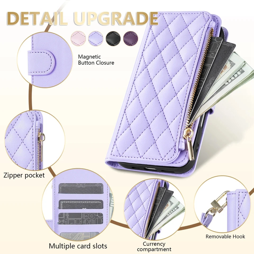 Zipper Wallet Leather Flip Phone Case Compatible with Samsung Galaxy A55 A54 A53 - Image 1 of 4