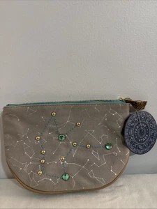 Anthropologie Tracing Stars Wassermann Canvas Clutch Kosmetiktasche mit Schmucksteinen besetzt Neu mit Etikett - Bild 1 von 4