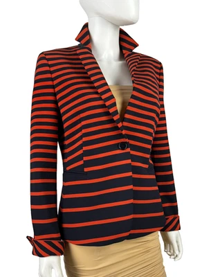 $1.6K Akris New 8 US 44 IT 38 M Orange Navy Stretch Blazer Jacket Coat Runway - Image 1 of 4