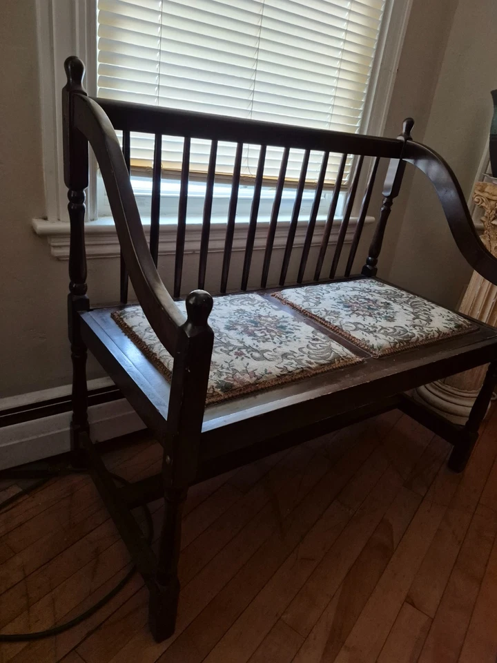  Used antique bench with back cushions   nice condition at least 80 yrs old  - Image 1 of 2