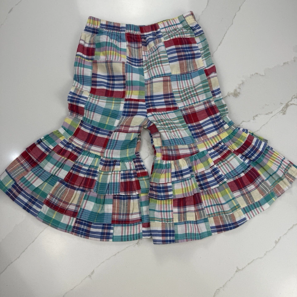 Kelly's Kids Patchwork Plaid Big Ruffle Bell Bottom Pants Girls 4-5 - Image 1 of 4