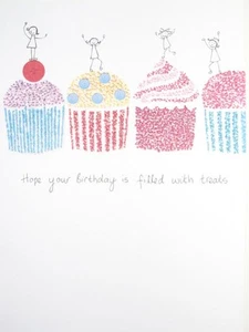 BIRTHDAY CARD "Hope Your Birthday is Filled w/ Treats!" RPG Glittery Cupcakes - Picture 1 of 2