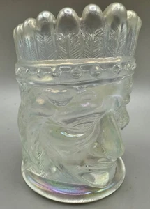 Vintage St. Clair Indianerkopf irisierend Karneval Kunst Glas Zahnstocher Halter - Bild 1 von 10