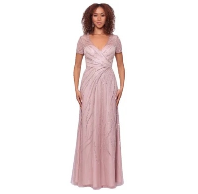 Vestido XSCAPE Rubor Manga Corta Malla Cuentas Cuello en V Línea A Talla 4 Nuevo con Etiquetas Precio de venta sugerido por el fabricante 378 USD Foto 1 de 4