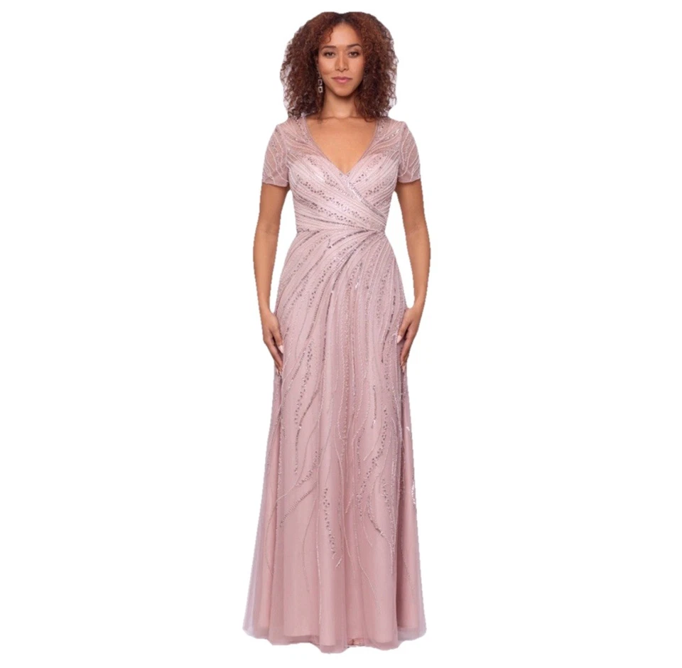 Vestido XSCAPE Rubor Manga Corta Malla Cuentas Cuello en V Línea A Talla 4 Nuevo con Etiquetas Precio de venta sugerido por el fabricante 378 USD Foto 1 de 4