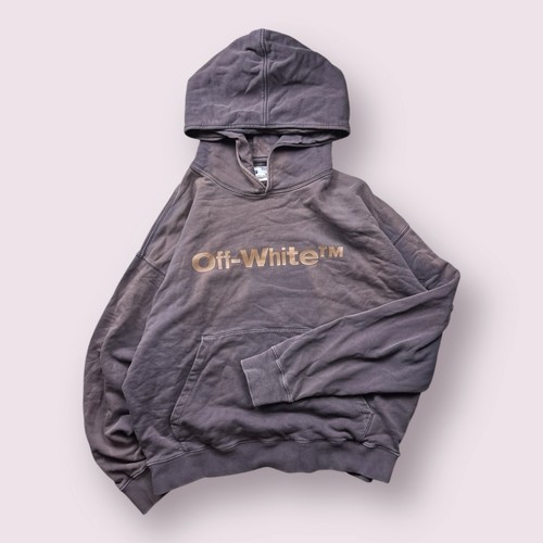 OFF WHITE Autentica felpa con cappuccio uomo bianco sporco logo lavanderia effetto invecchiato taglia XL 2013