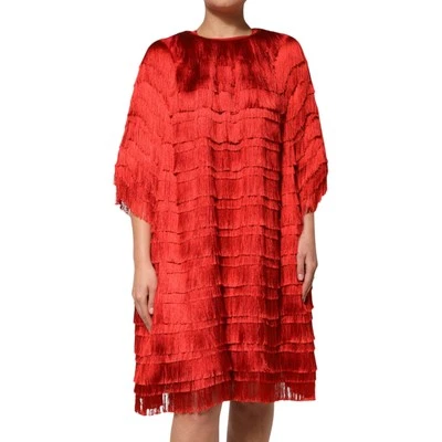 Vestido DOLCE & GABBANA vermelho seda camadas franja deslocamento comprimento do joelho IT40/US6/S 7430usd - Imagem 1 de 4