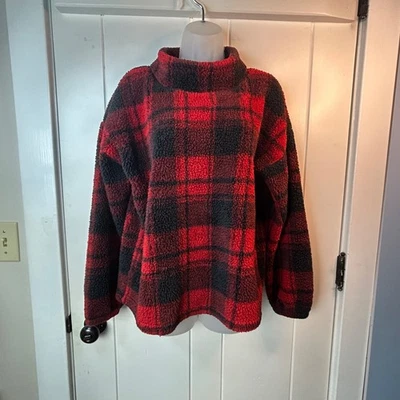 Maurices Pullover Cowl Neck Sweater Red Black Buffalo Plaid Long Sleeve Large - Image 1 of 4