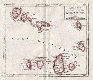 Cape Verde Kapverdische Inseln Atlantic Ocean map carte Robert de Vaugondy 1749 - Bild 1 von 1