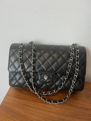 CHANEL Double Flap Medium Black Quilted Caviar Leather Limited Edition Interior - Image 1 of 4