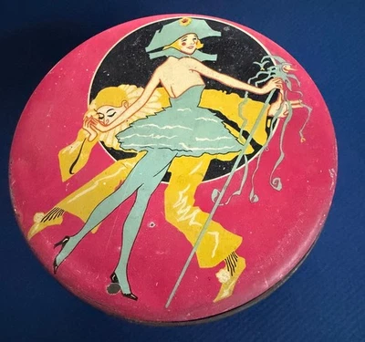 Perfumista Vintage Tindeco Art Deco Estanho Por Página - Litho Rosa Pierrot Beijando Mulher - Imagem 1 de 4