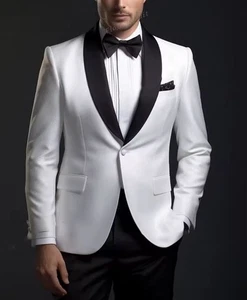 Men's White Satin Blazer Groom Tuxedos Prom Party Dinner Wedding Suit Custom - Picture 1 of 8