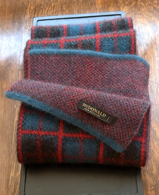 Stunning McDonald (New Zealand) Merino Wool Scarf -Red, Blue and Grey. Quality. - Image 1 of 4