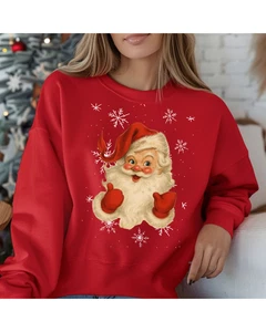 Vintage Christmas Sweatshirt - Unisex Retro Holiday Crewneck - Classic Red - Picture 1 of 15